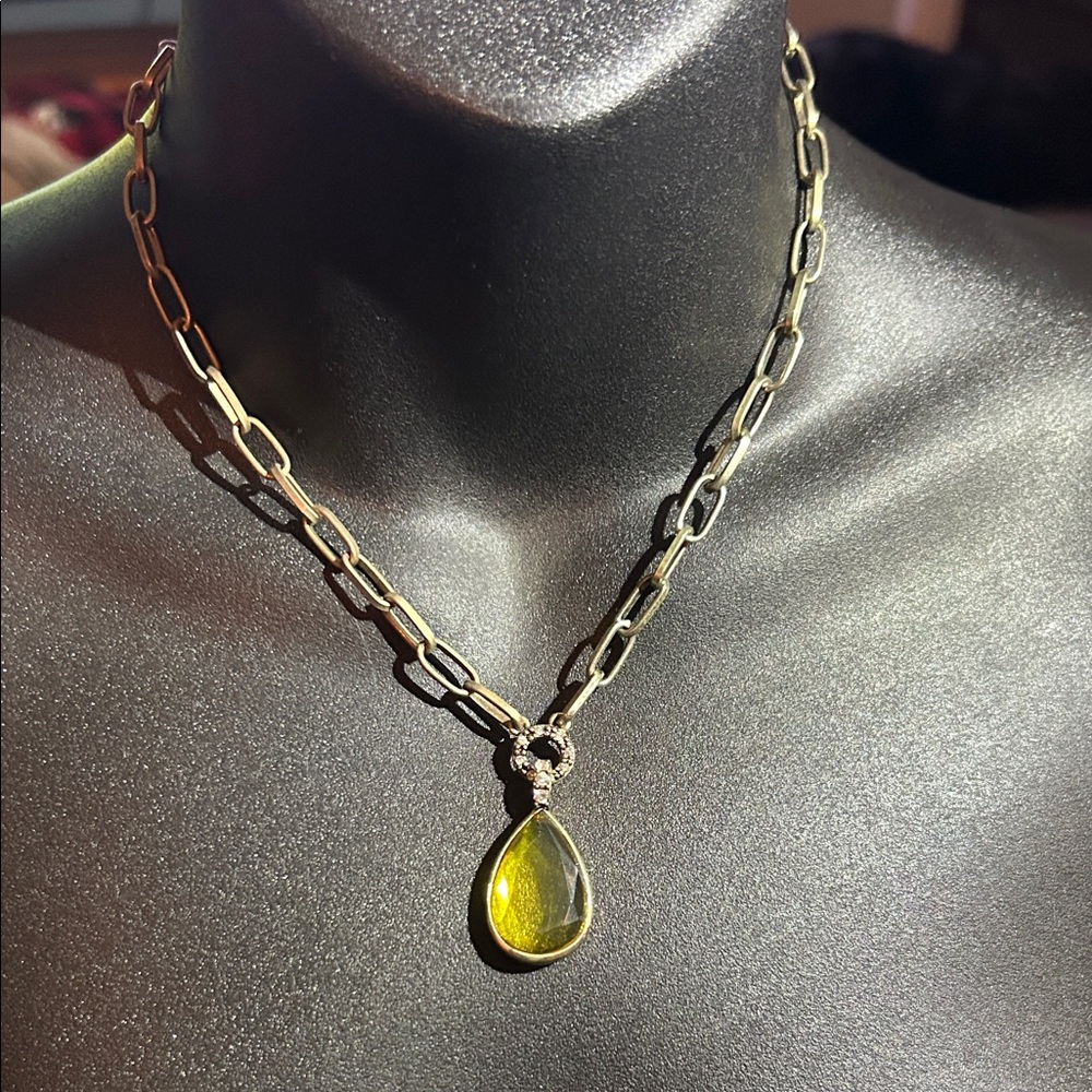 CH signed August yellow birthstone y shaped necklace on gold toned chain